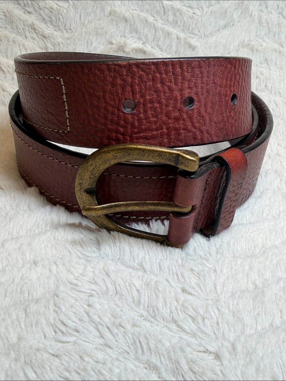 Thick Brown Top Stitched Leather belt Brass Buckle 36. Like New!